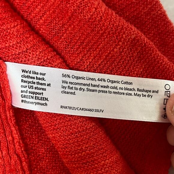 Eileen Fisher Organic Cotton/Linen Orange Slubknit Open Cardigan Lagenlook XS - Picture 4 of 7